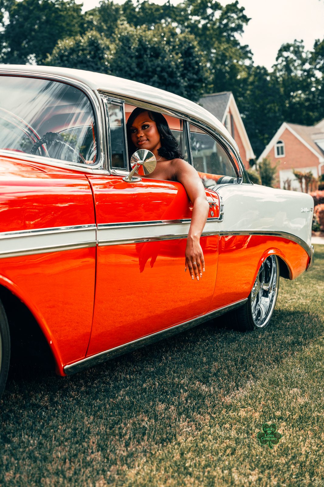 Prom portrait in a classic Bel Air